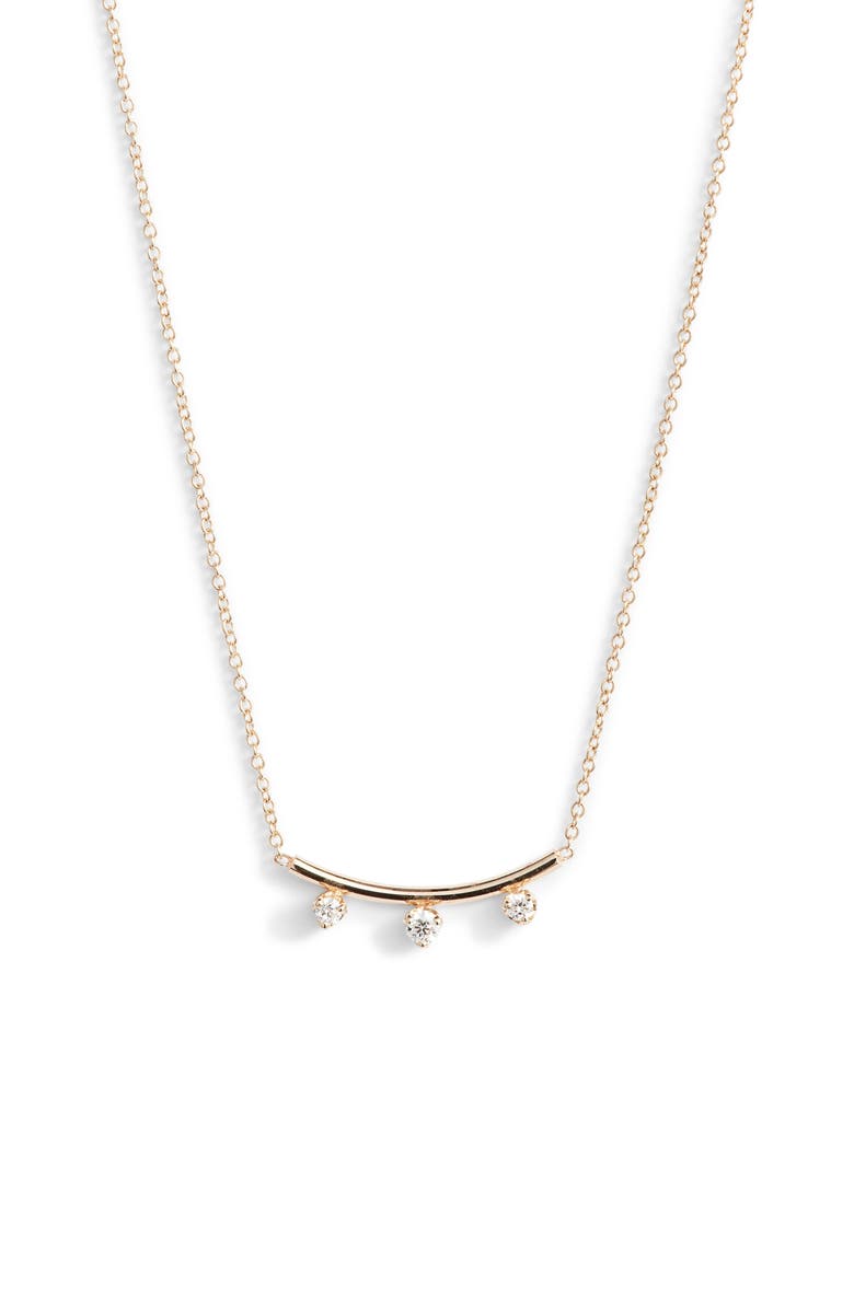 Zoë Chicco Three-Diamond Curved Bar Necklace, Main, color, 