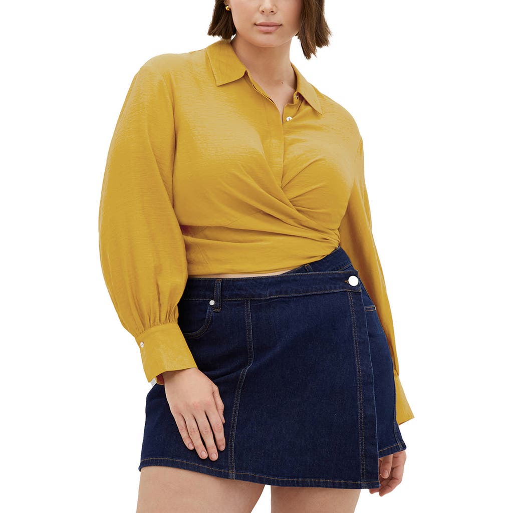 City Chic Rosabella Satin Shirt In Old Gold