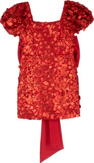 Juliette Kids' Sequin Puff Sleeve Shift Dress with Back Bow
