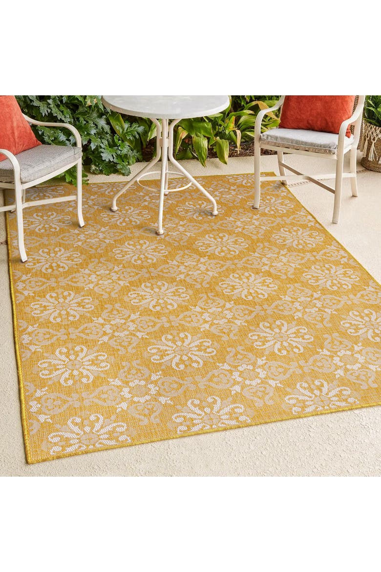 Amora Traditional Mediterranean Tile Design Indoor/Outdoor Area Rug, Alternate, color, Yellow/Cream