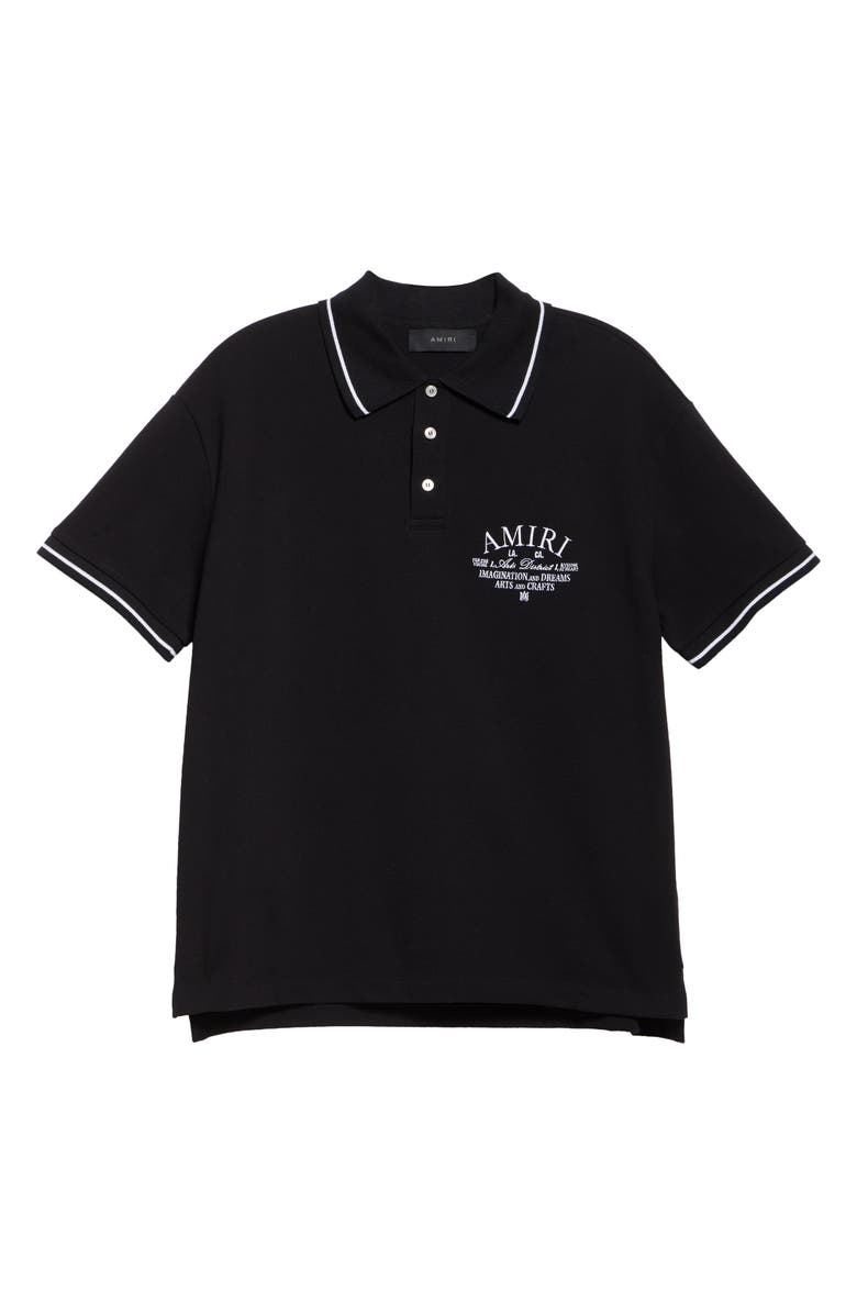AMIRI Arts District Embroidered Cotton Piqué Polo, Alternate, color, Black