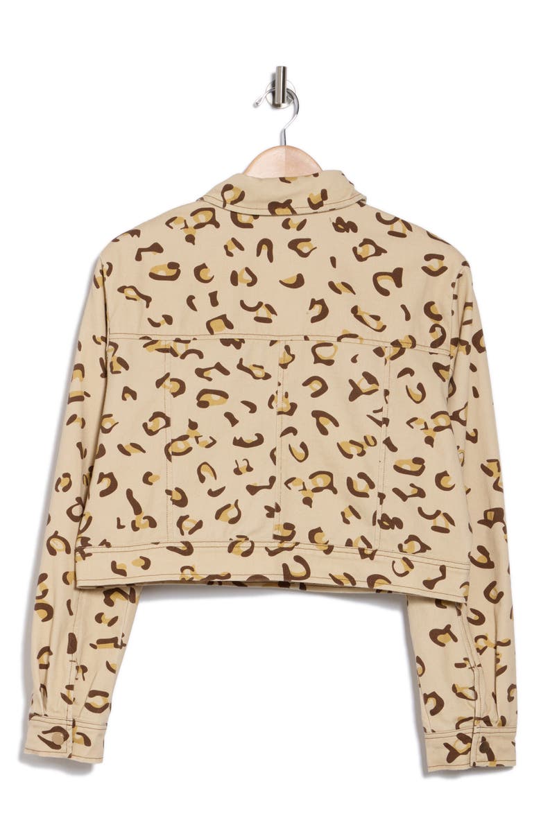 Avec Les Filles Cropped Cargo Trucker Jacket, Alternate, color, Spring Leopard