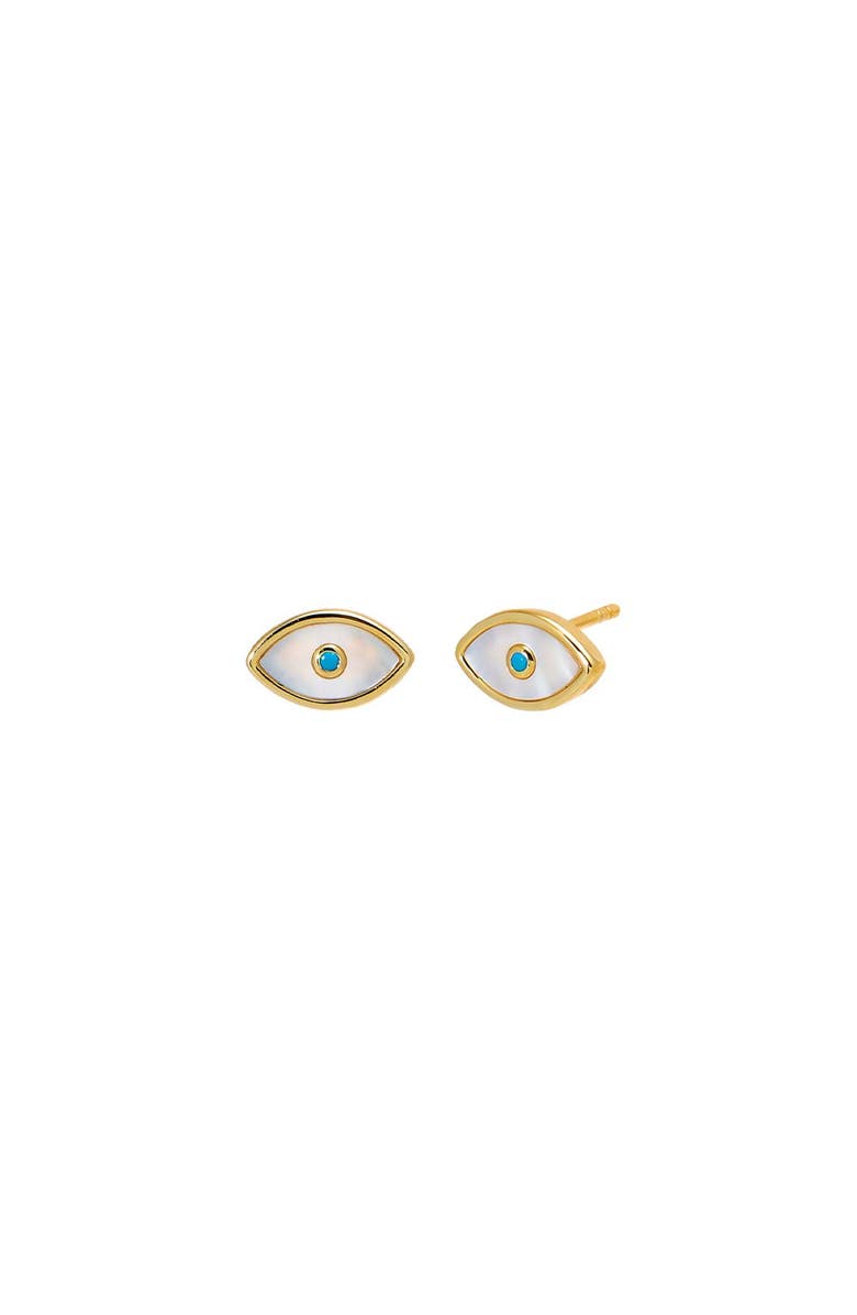 BY ADINA EDEN Turquoise MOP Evil Eye Stud Earring, Main, color, Mother Of Pearl