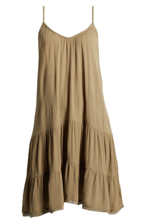Nordstrom Tiered Crinkle Cover-up Dress In Olive Covert