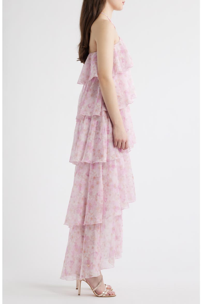 Maisie Ruffle Halter Maxi Dress, Alternate, color, PINK MULTI