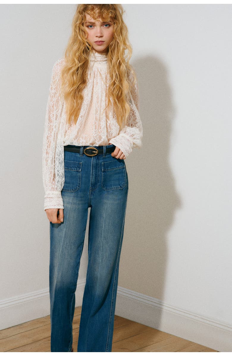 H&M Straight High Waist Jeans, Alternate, color, Denim Blue