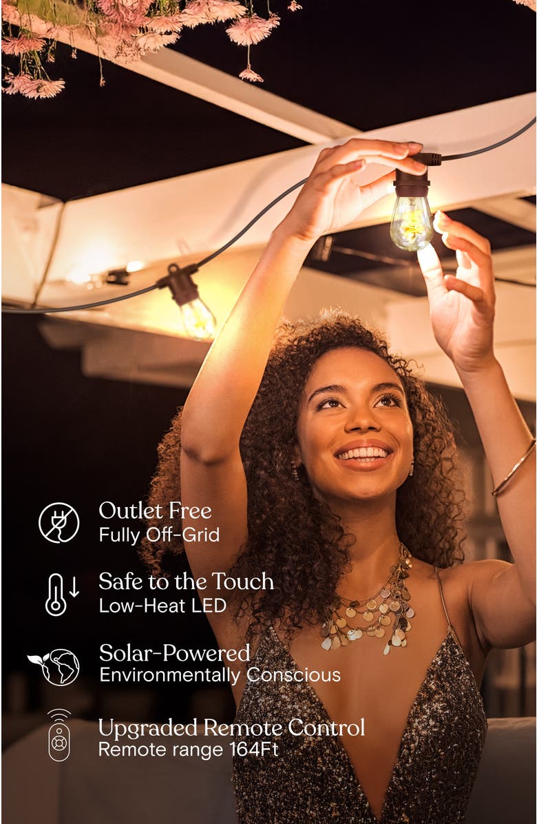 Brightech 27 ft or 48 ft, Solar‑Powered Heavy Duty LED Outdoor String Lights, Weatherproof Spiral Filament Edison Bulbs, Alternate, color, 27 Ft 12 Bulbs | Soft White