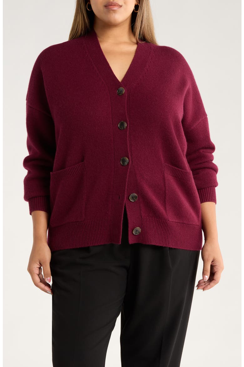 Wool & Cashmere Boyfriend Cardigan, Main, color, BURGUNDY FIELD