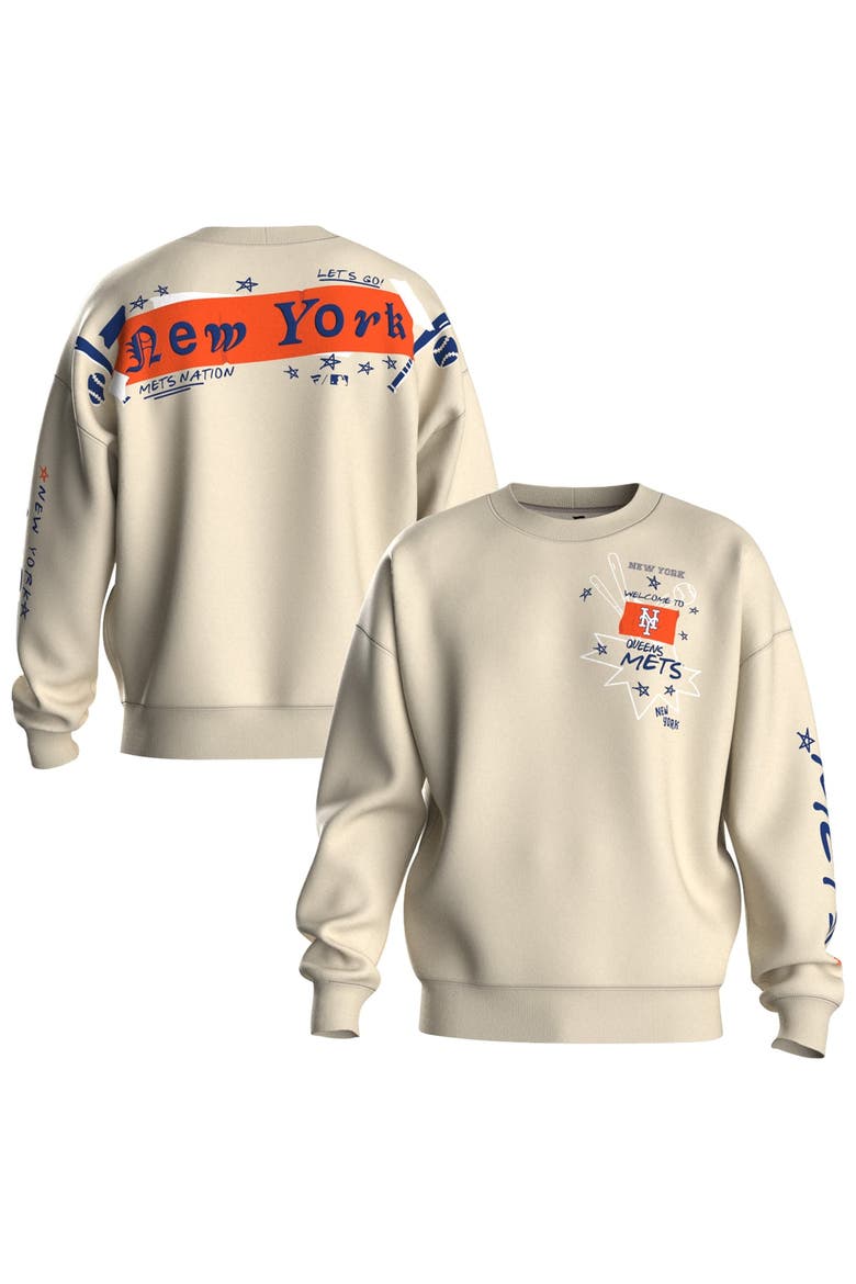 Women's Fanatics  Beige New York Mets Graffiti Fleece Sweatshirt, Main, color, Beige