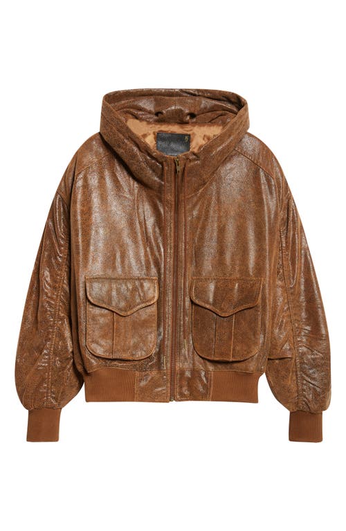 R13 Oversize Leather Bomber Jacket In Brown