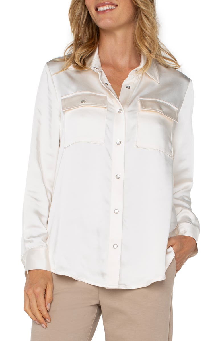 Liverpool Los Angeles Longline Satin Shacket, Main, color, 