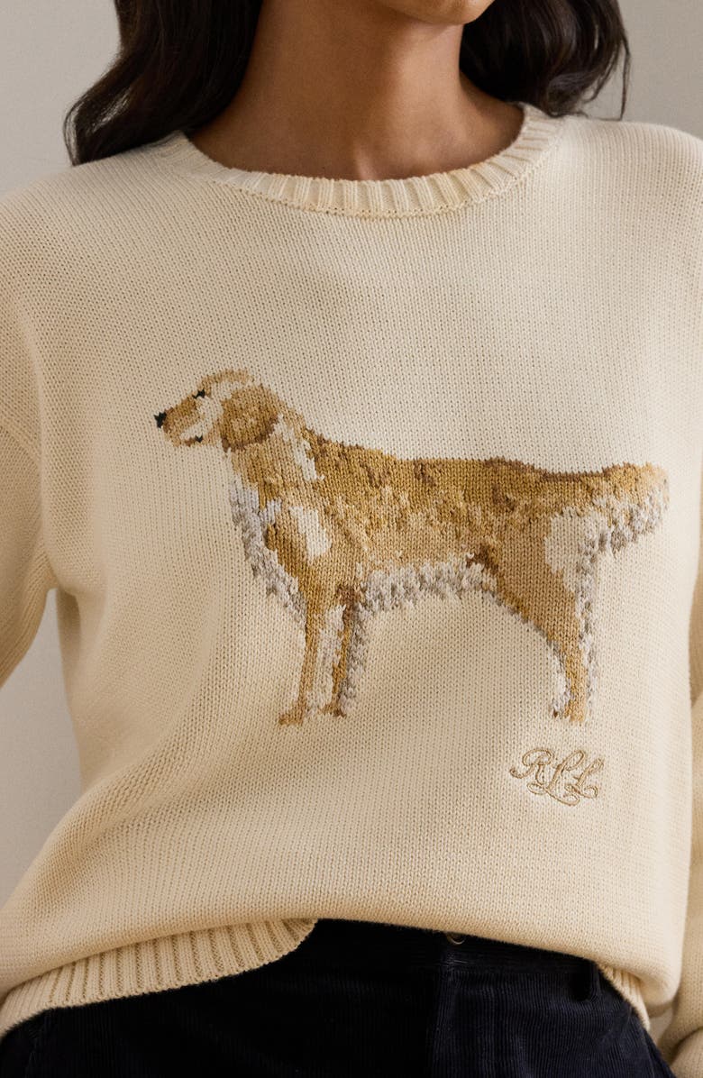 Lauren Ralph Lauren Intarsia Golden Retriever Cotton Sweater, Alternate, color, 