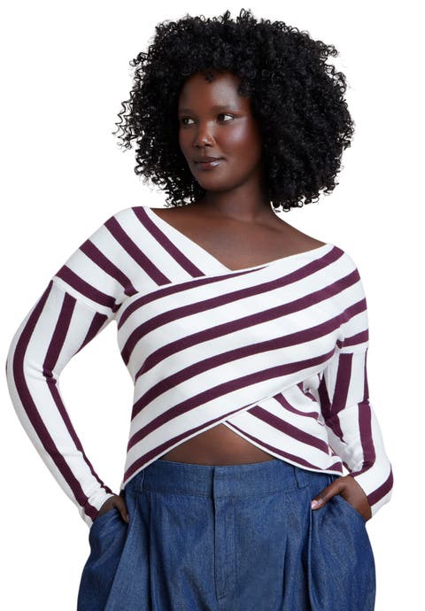 Striped Wrap Front Cropped Sweater