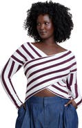 ELOQUII Striped Wrap Front Cropped Sweater