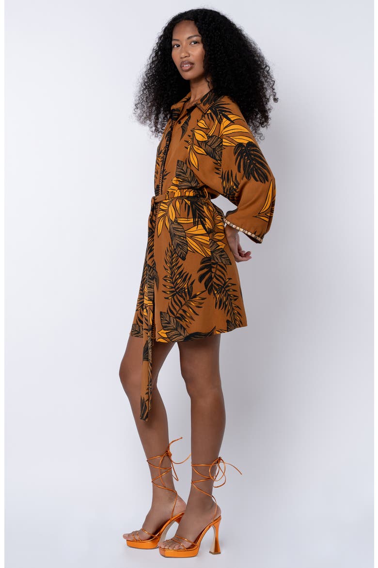 Gaia Leaf Print Mini Shirtdress, Alternate, color, ORANGE