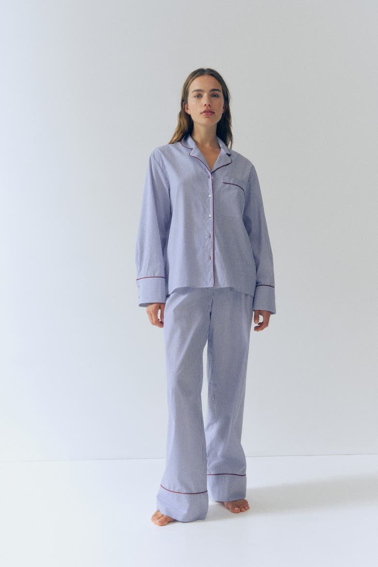 Cotton Poplin Pajamas, Alternate, color, Blue/white striped