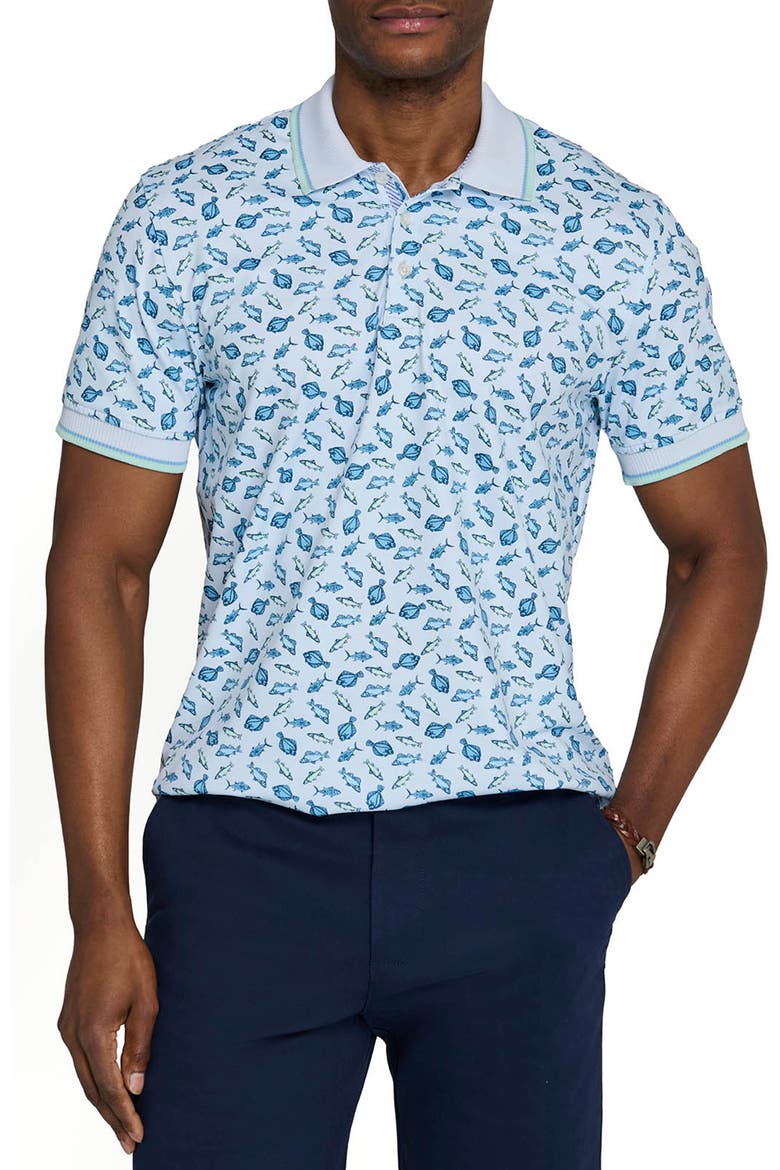 Slim Fit Gone Fishing Polo Short Sleeve Shirt, Main, color, NAVY/GREEN