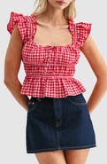 All in Favor Gingham Smocked Bodice Peplum Top