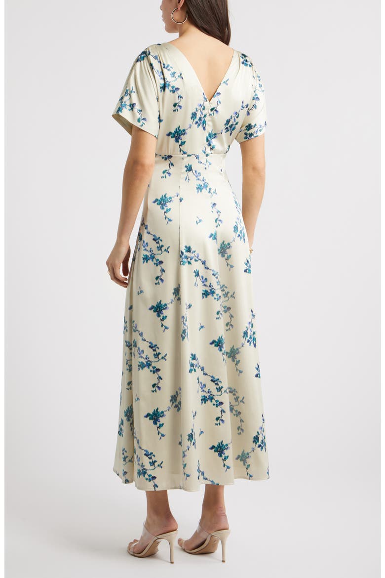 Seamed Stretch Satin Maxi Dress, Alternate, color, GREEN- TEAL FAINT FLORAL