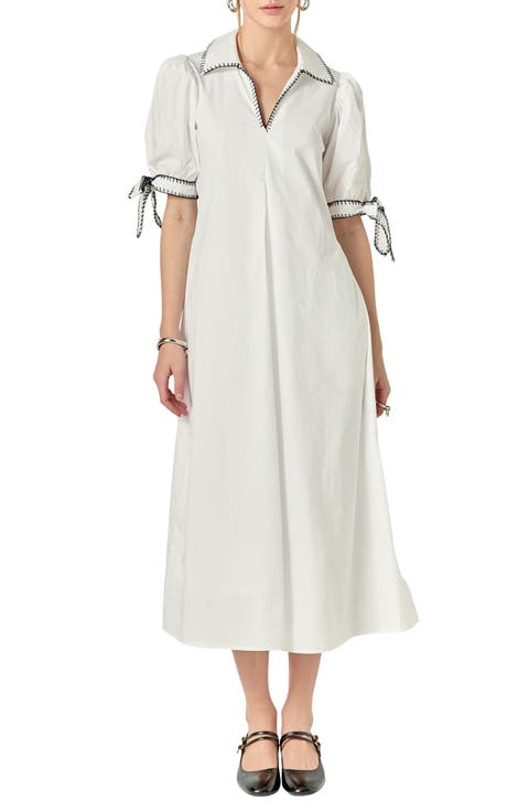 Contrast Stitch A-Line Midi Dress