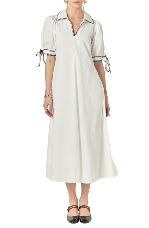 ENGLISH FACTORY ENGLISH FACTORY CONTRAST STITCH A-LINE MIDI DRESS