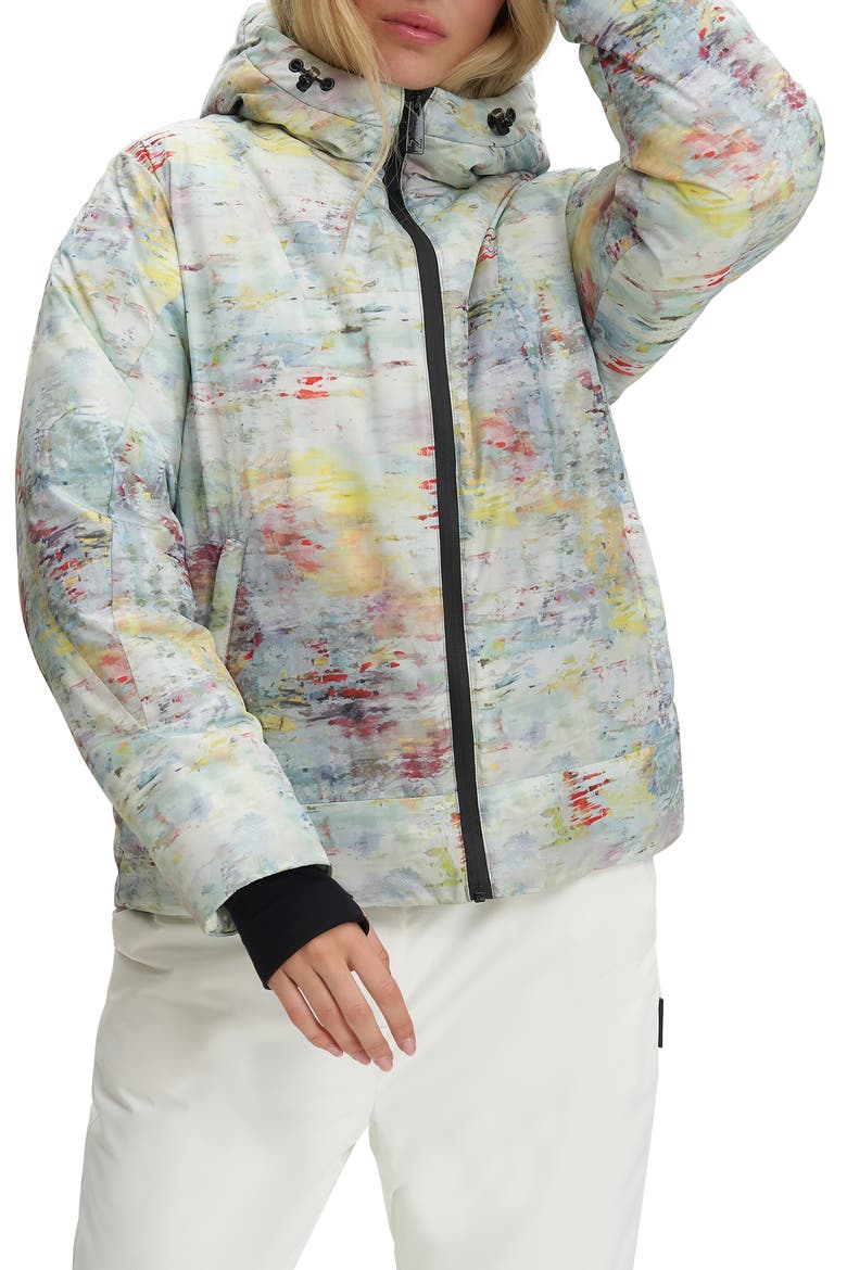 Astrella Water Resistant Hooded Ski Puffer Jacket, Main, color, SEA SURF AOP