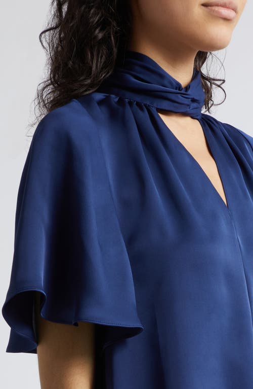 Ramy Brook Freda Satin Flutter-sleeve Blouse In Blue