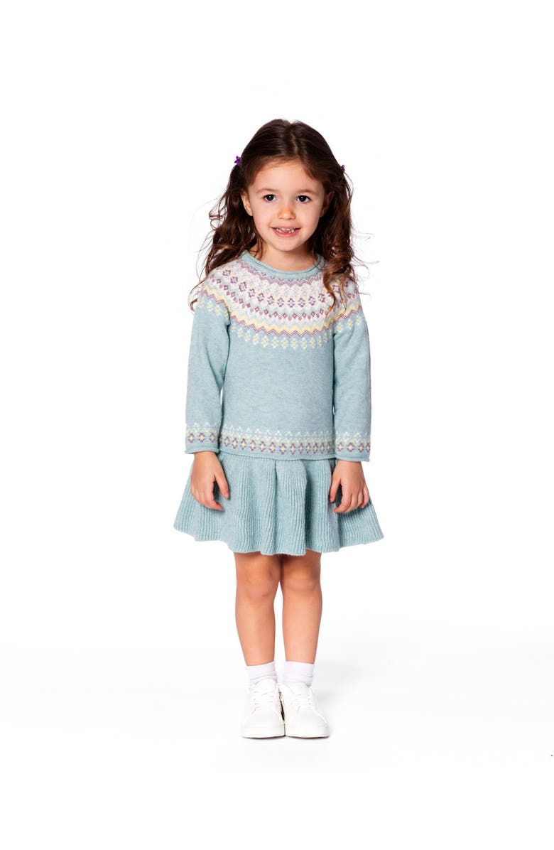 Deux par Deux Jacquard Sweater Dress with Ribbed Skirt, Main, color, Jade Green