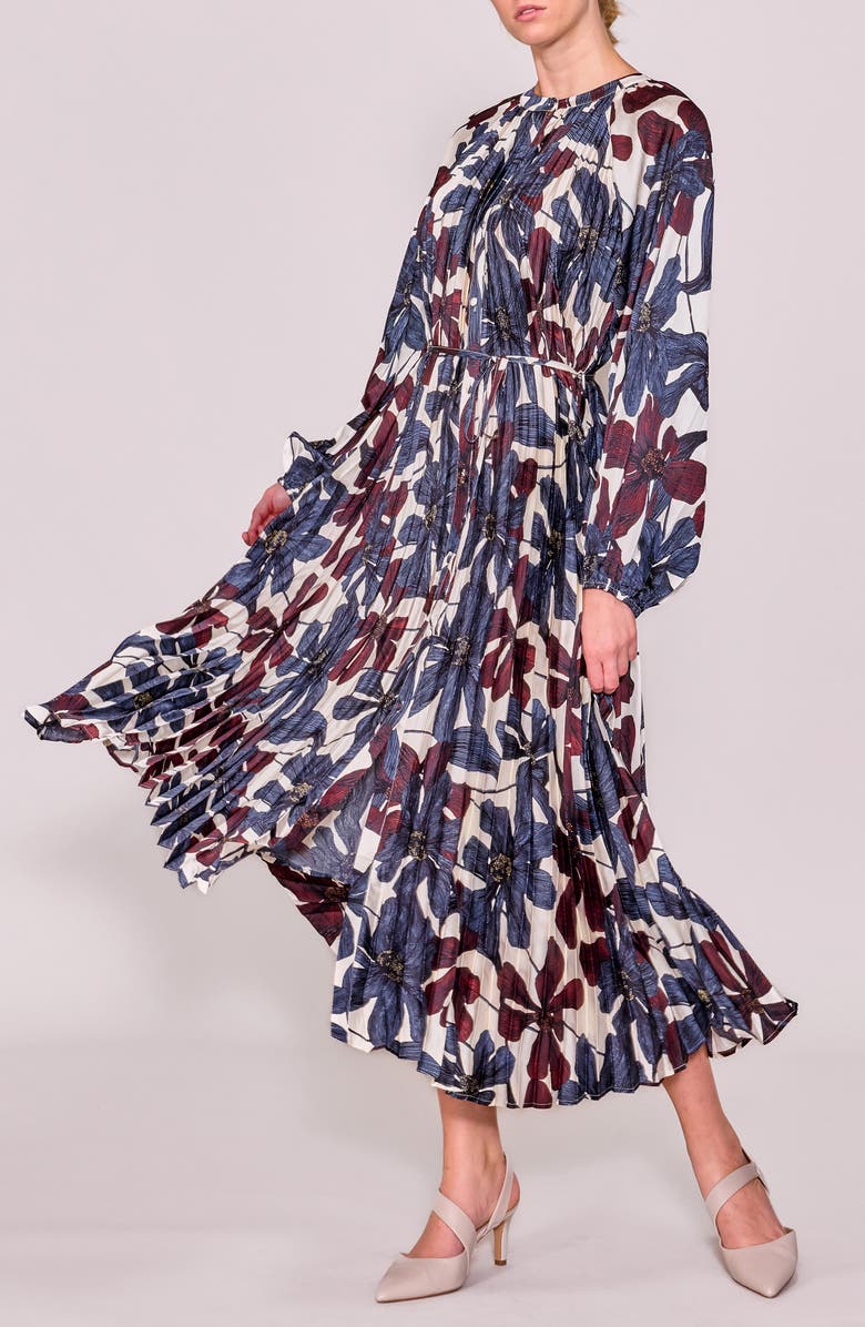 MELLODAY Floral Print Long Sleeve Shirtdress, Alternate, color, Bone Multi