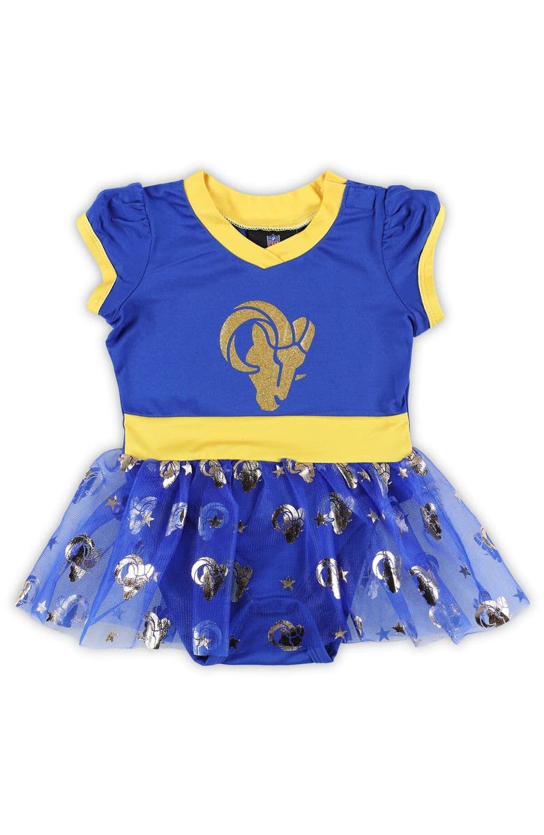 JERRY LEIGH Girls Infant Royal Los Angeles Rams Tailgate Game Day Bodysuit with Tutu, Headband & Leggings Cheerleader Set, Alternate, color, 