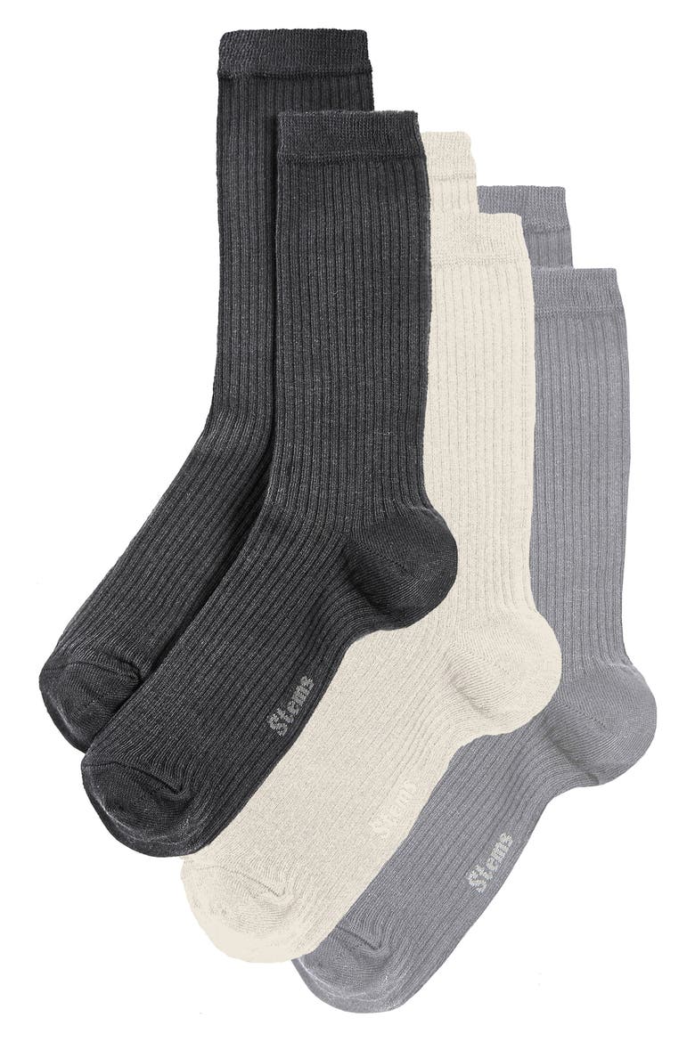 Assorted 3-Pack Cotton & Cashmere Blend Crew Socks, Main, color, BLACK/ GREY/ IVORY