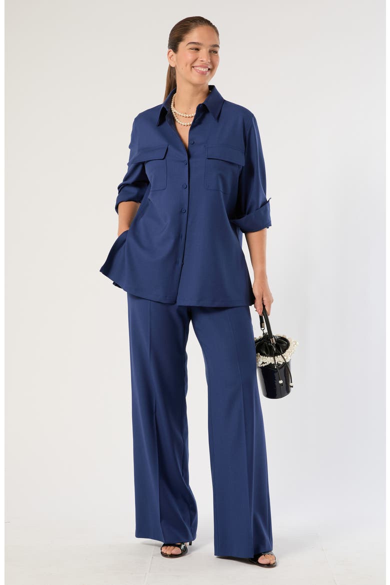 Nancella Wide Leg Virgin Wool Trousers, Alternate, color, CHINA BLUE