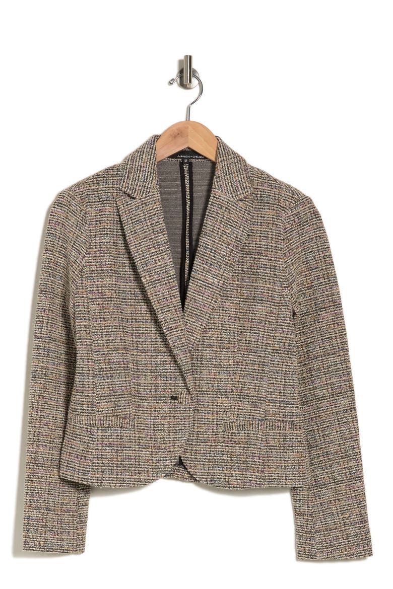 Tweed One-Button Blazer, Alternate, color, BLACK/CAMEL MULTI