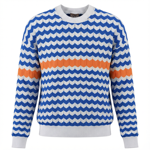 Chevron Stripe Contrast Detail Lightweight Knit Sweater