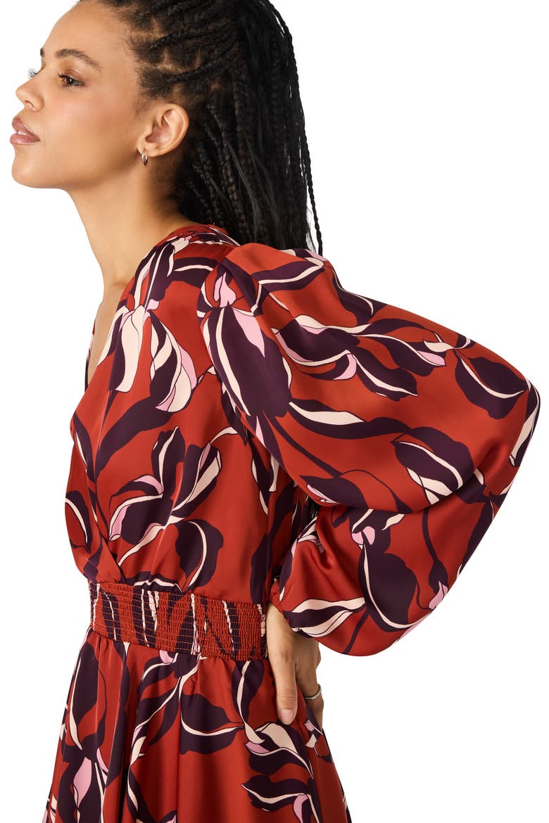 Bei Floral Long Sleeve Tiered High-Low Dress, Alternate, color, DUBERRY