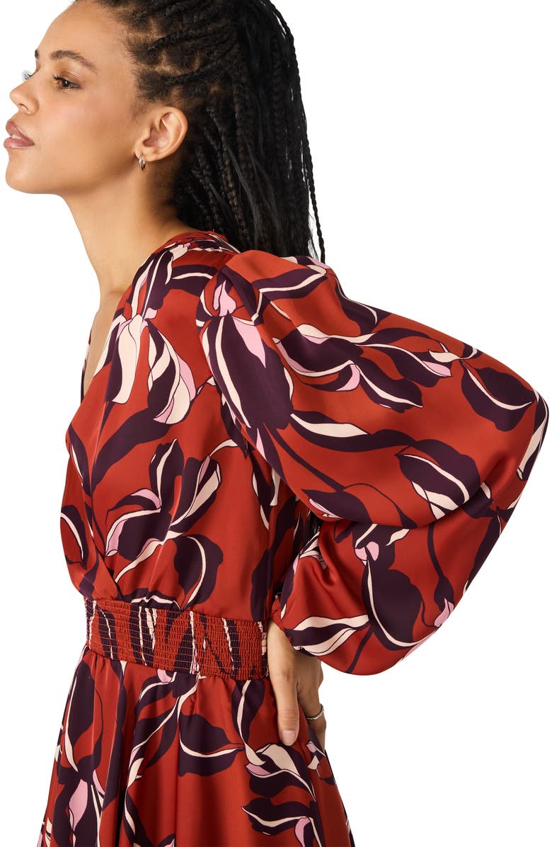 Steve Madden Bei Floral Long Sleeve Tiered High-Low Dress, Alternate, color, Duberry