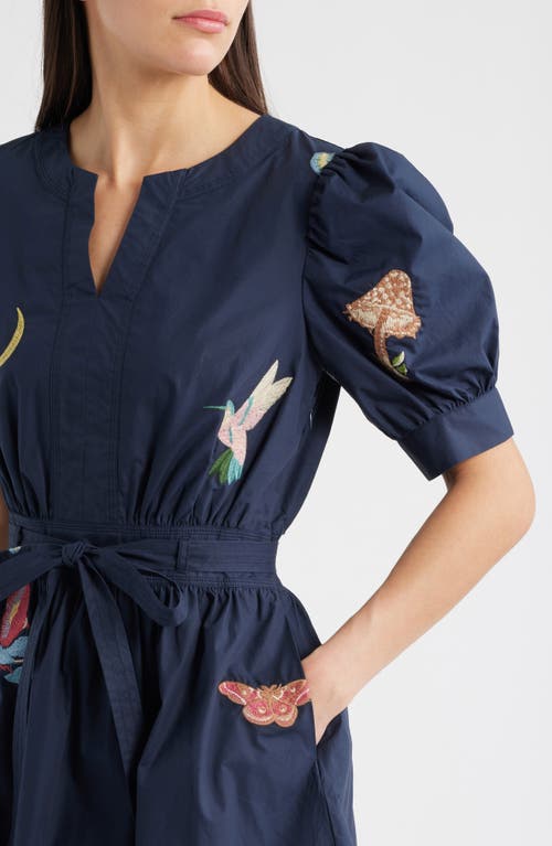 Ciebon Barona Nature Embroidered Fit & Flare Dress In Blue