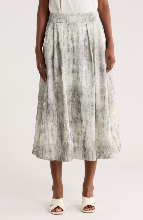 Print Side Pocket Midi Skirt