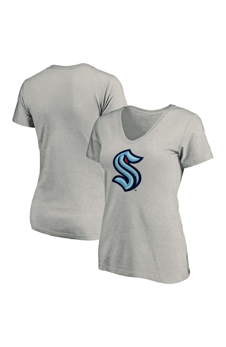 FANATICS Women's Fanatics Branded Heather Gray Seattle Kraken Plus Size Primary Logo V-Neck T-Shirt, Main, color, 
