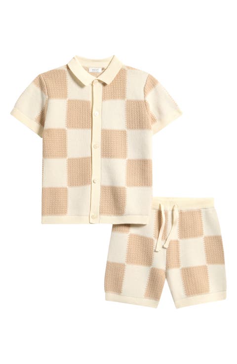 Kids' Checkerboard Knit Button-Up Shirt & Shorts Set (Toddler & Little Kid)