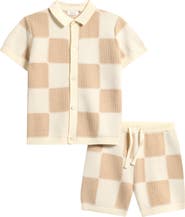 NEXT Kids' Checkerboard Knit Button-Up Shirt & Shorts Set