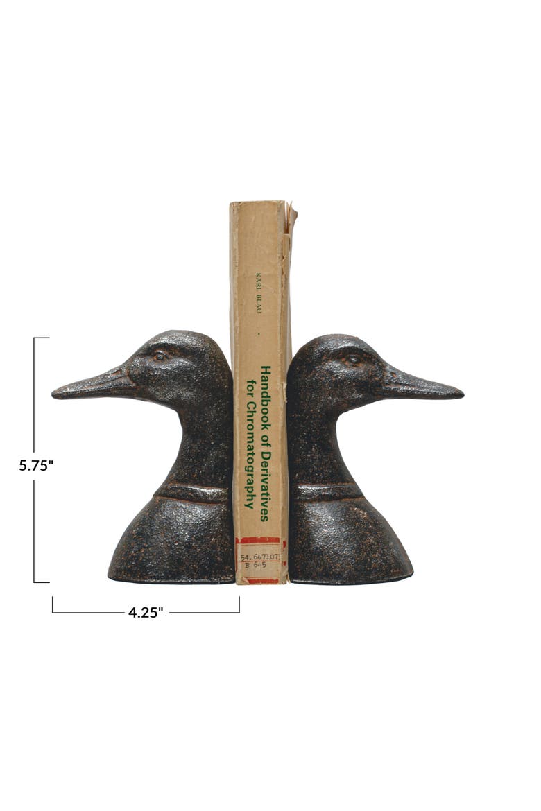 Decorative Distressed Cast Metal Duck Head Bookends, Black, Alternate, color, Brown