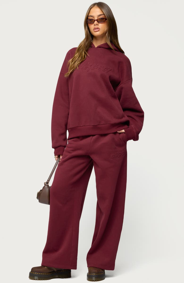 EDIKTED Totally Logo Wide Leg Sweatpants, Alternate, color, Burgundy