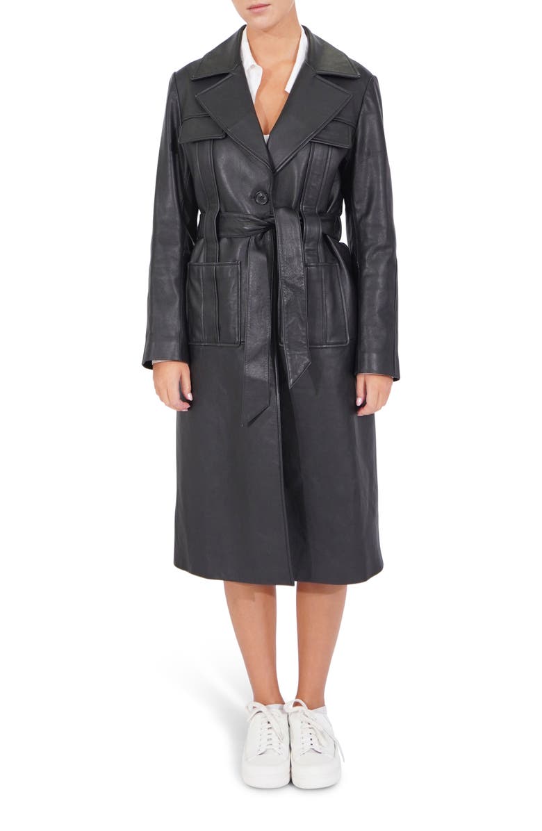 Belle & Bloom Unstoppable Leather Trench Coat, Main, color, Black