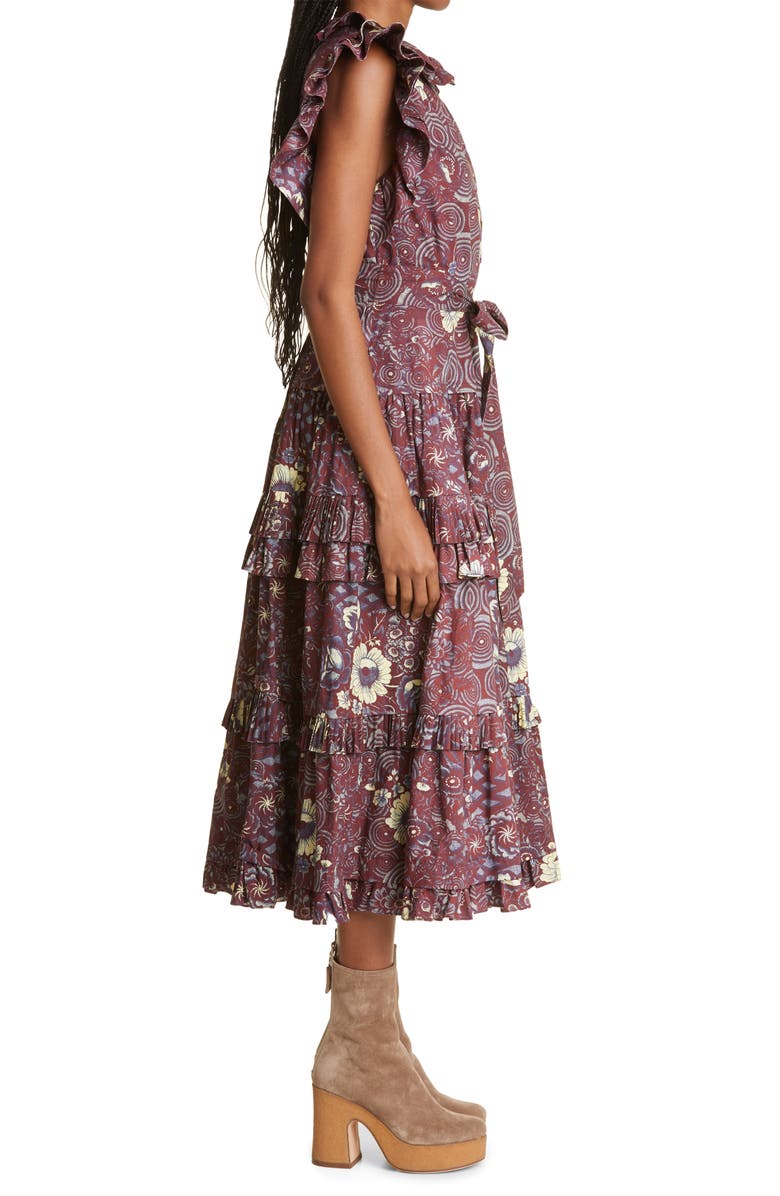 Ulla Johnson Elsie Floral Print Ruffle Tiered Button-Up Dress, Alternate, color,