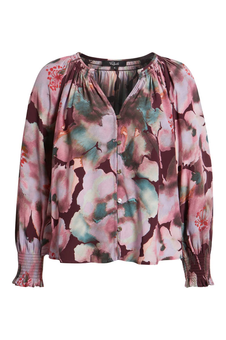 Mariah Floral Smocked Button-Up Peasant Top, Alternate, color, MAGENTA VERBENA