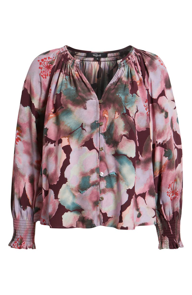 Rails Mariah Floral Smocked Button-Up Peasant Top, Alternate, color, Magenta Verbena