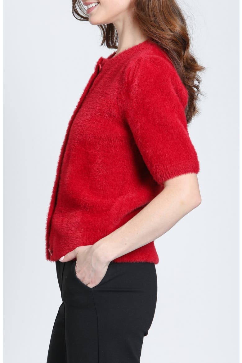 Fuzzy Puff Sleeve Cardigan, Alternate, color, RED
