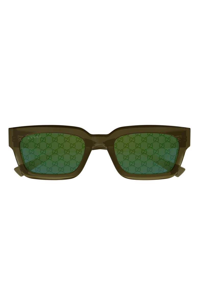 Gucci 53mm Rectangular Sunglasses, Main, color, Green