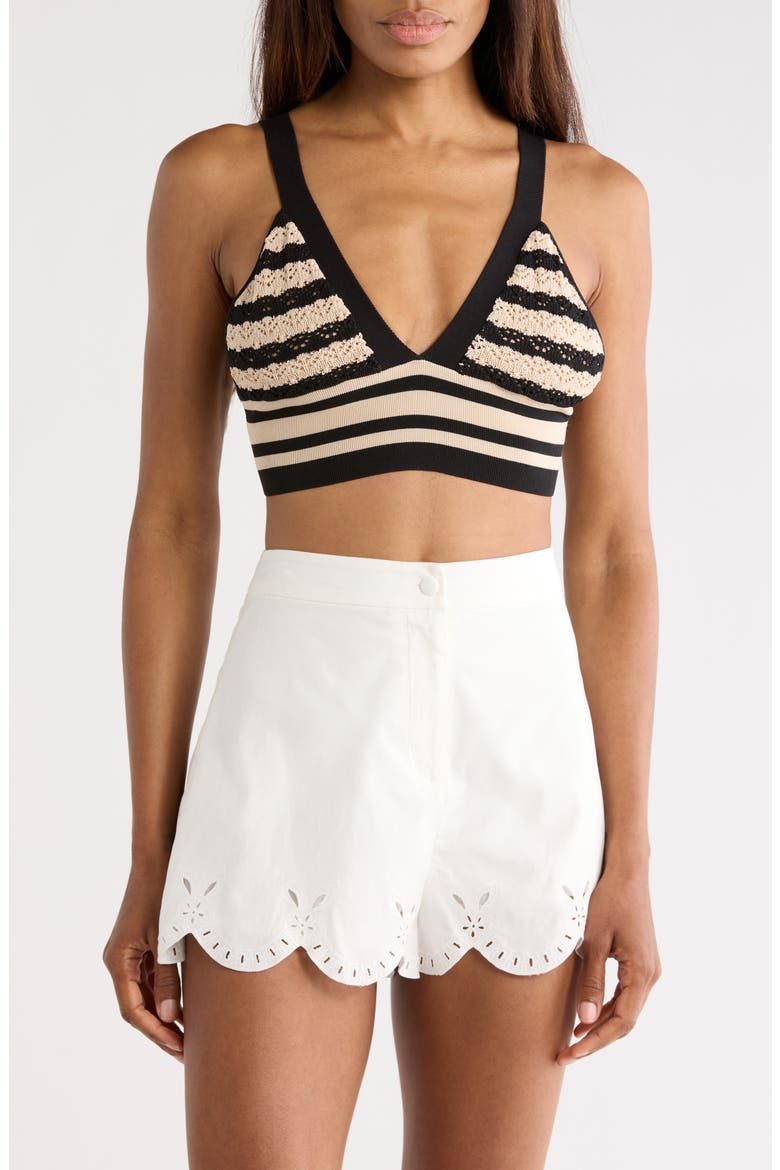 Reverie Pointelle Knit Tank, Main, color, BLACK/ NATURAL STRIPE